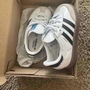 adidas Kids Samba Sneakers - White with Black Stripes and Gum Sole